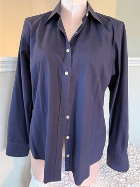 Lands' End Navy Long-Sleeve Button-Down Shirt